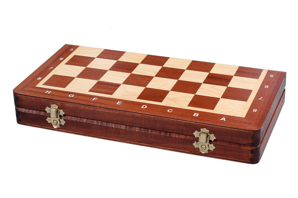 Jeu d'échecs de tournoi n° 3 avec plateau incrusté d'acajou et de sycomore