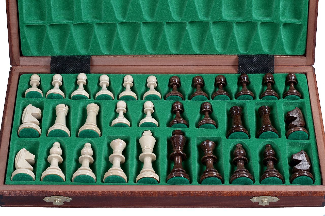 Jeu d'échecs de tournoi n° 3 avec plateau incrusté d'acajou et de sycomore