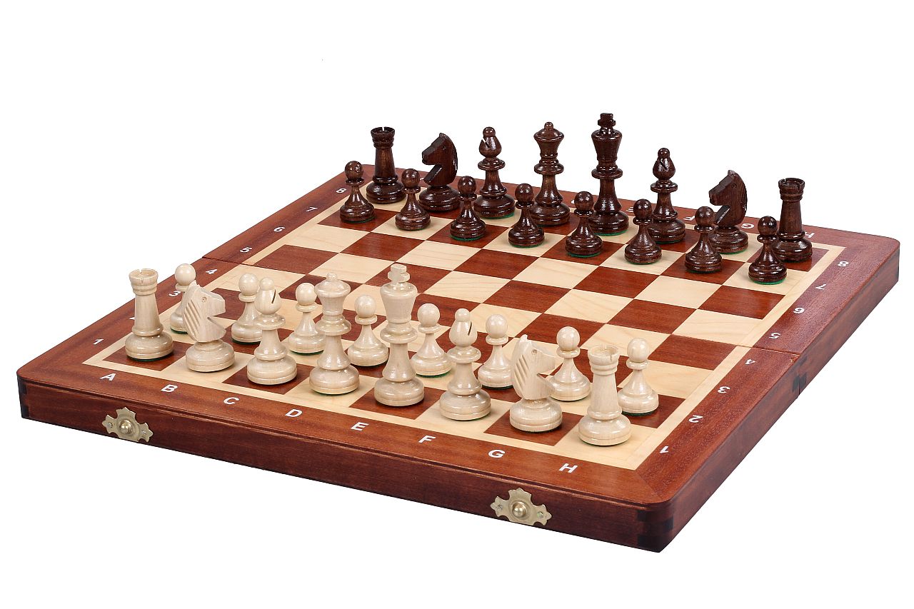 Jeu d'échecs de tournoi n° 3 avec plateau incrusté d'acajou et de sycomore