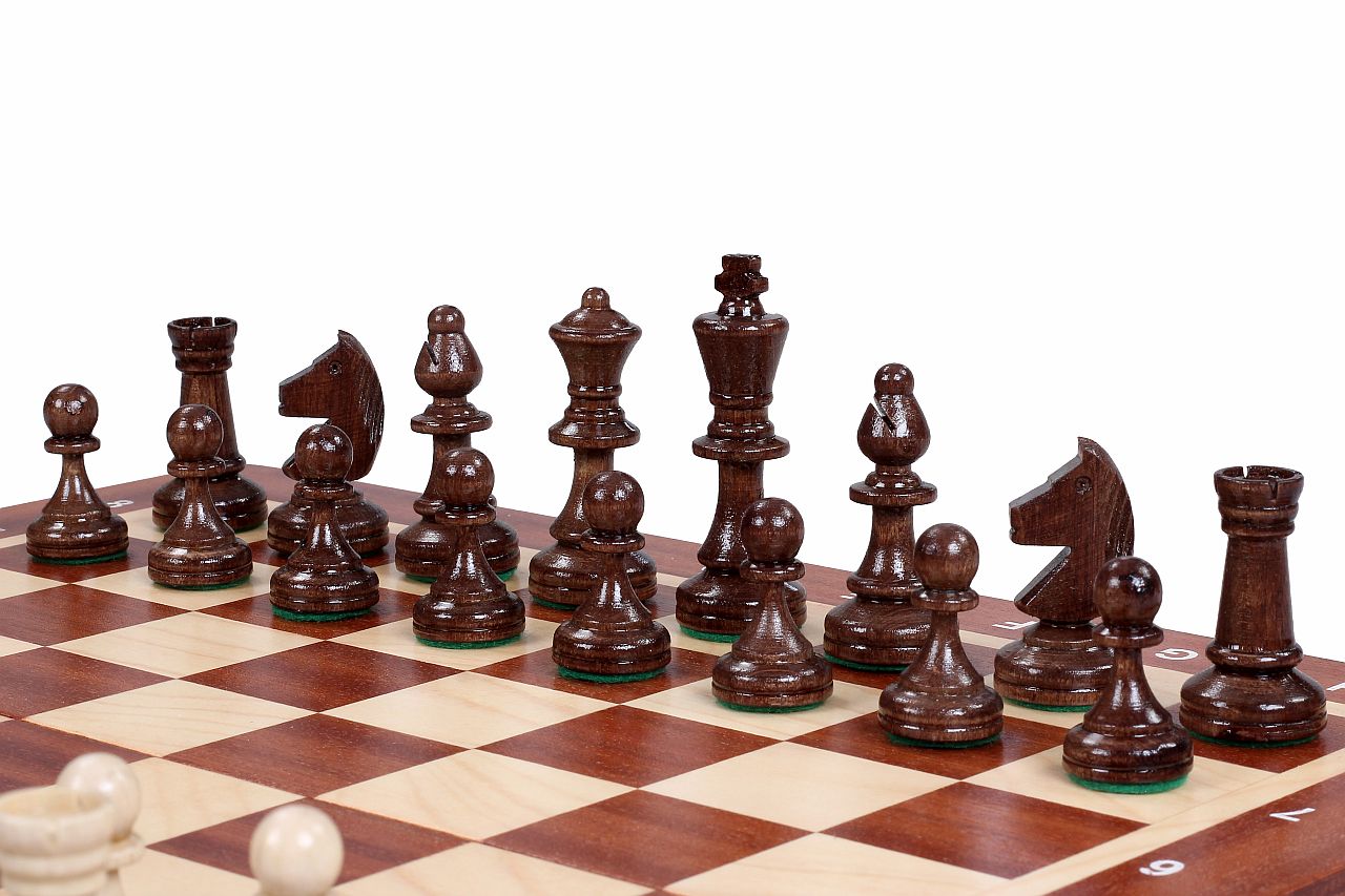 Jeu d'échecs de tournoi n° 3 avec plateau incrusté d'acajou et de sycomore