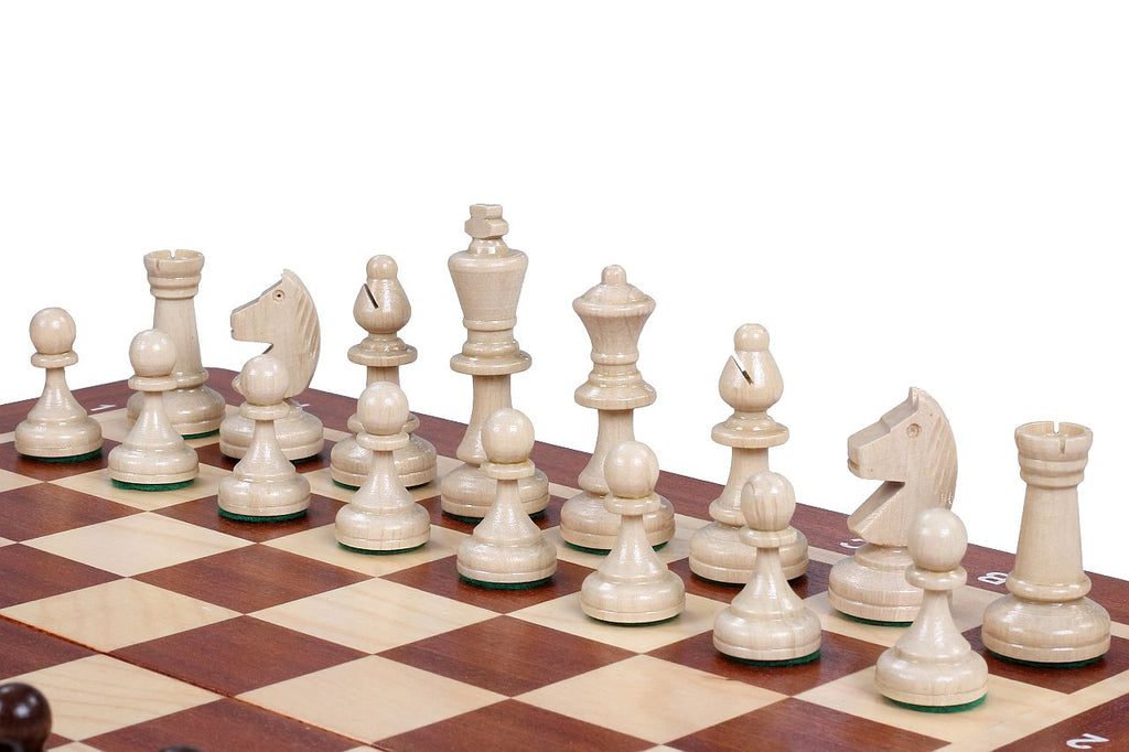 Jeu d'échecs de tournoi n° 3 avec plateau incrusté d'acajou et de sycomore
