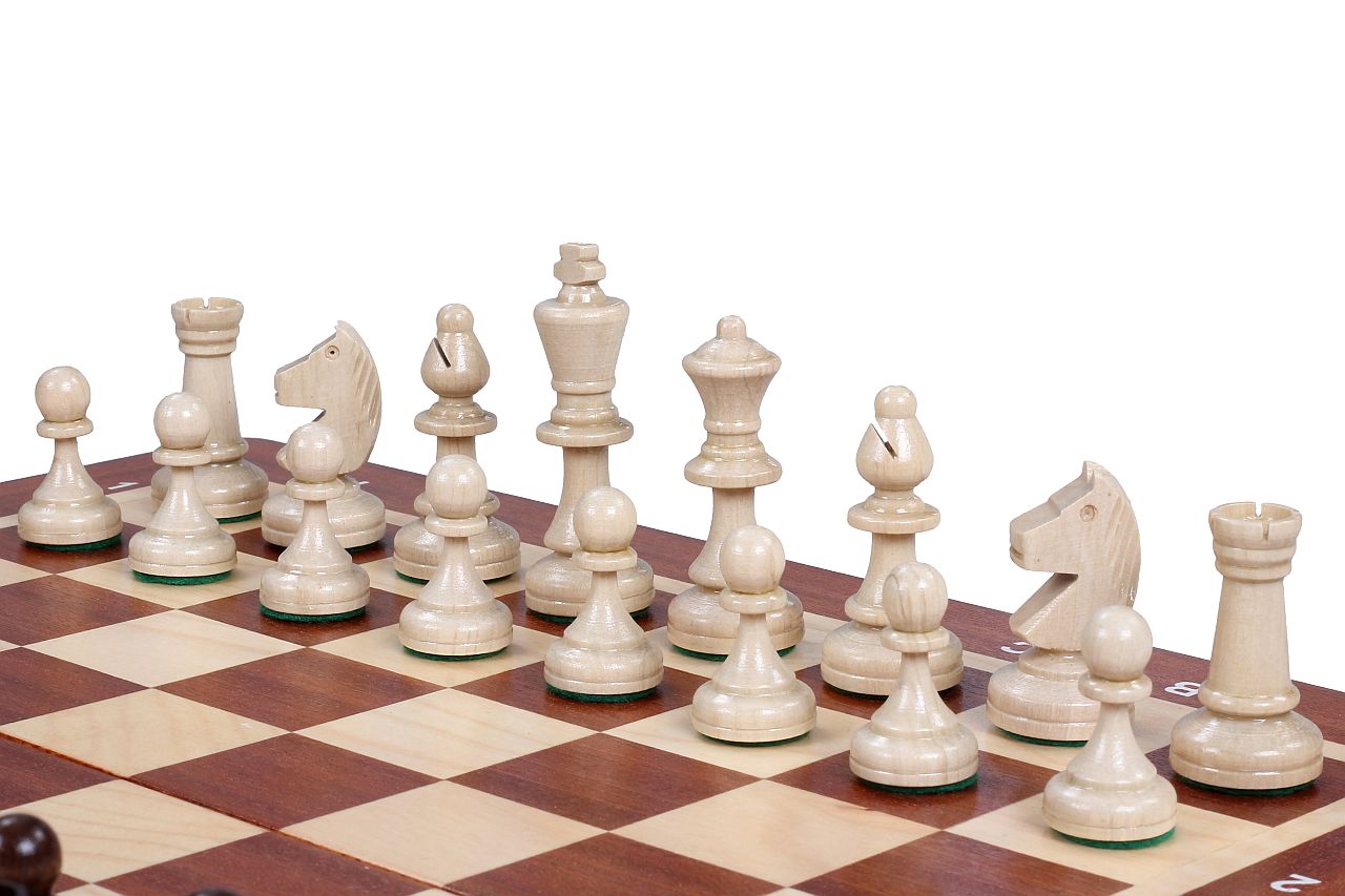 Jeu d'échecs de tournoi n° 3 avec plateau incrusté d'acajou et de sycomore