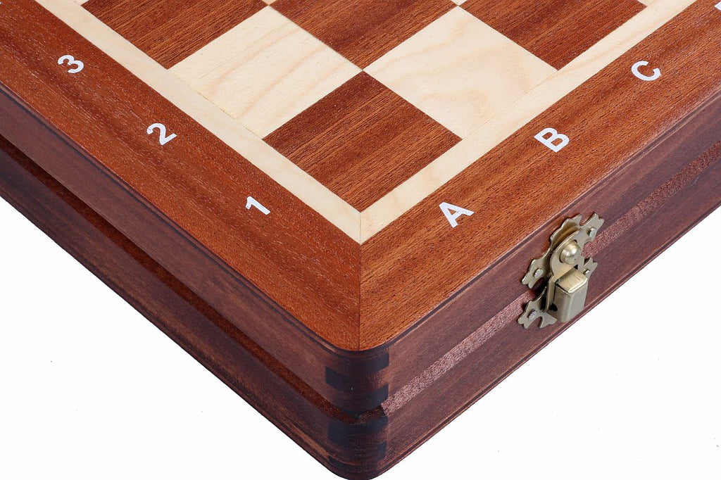 Jeu d'échecs de tournoi n° 3 avec plateau incrusté d'acajou et de sycomore