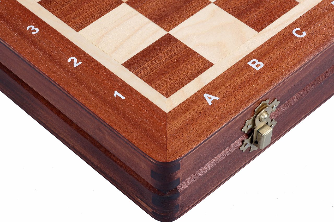 Jeu d'échecs de tournoi n° 3 avec plateau incrusté d'acajou et de sycomore